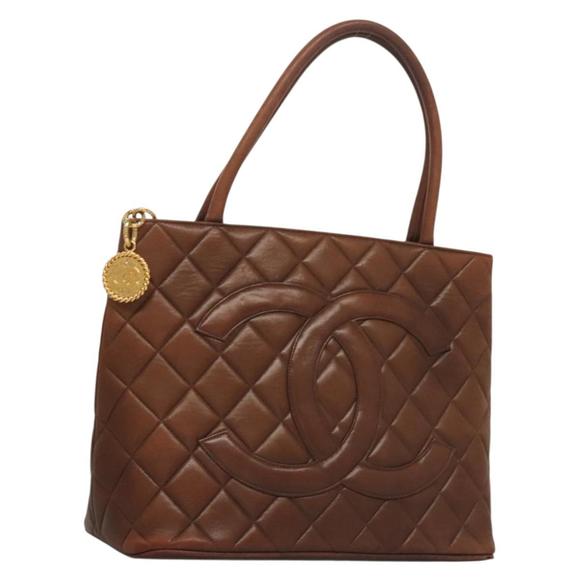 CHANEL Matelasse Reprint Tote Bag Lamb Skin Brown CC Auth ep10129 - Picture 1 of 16